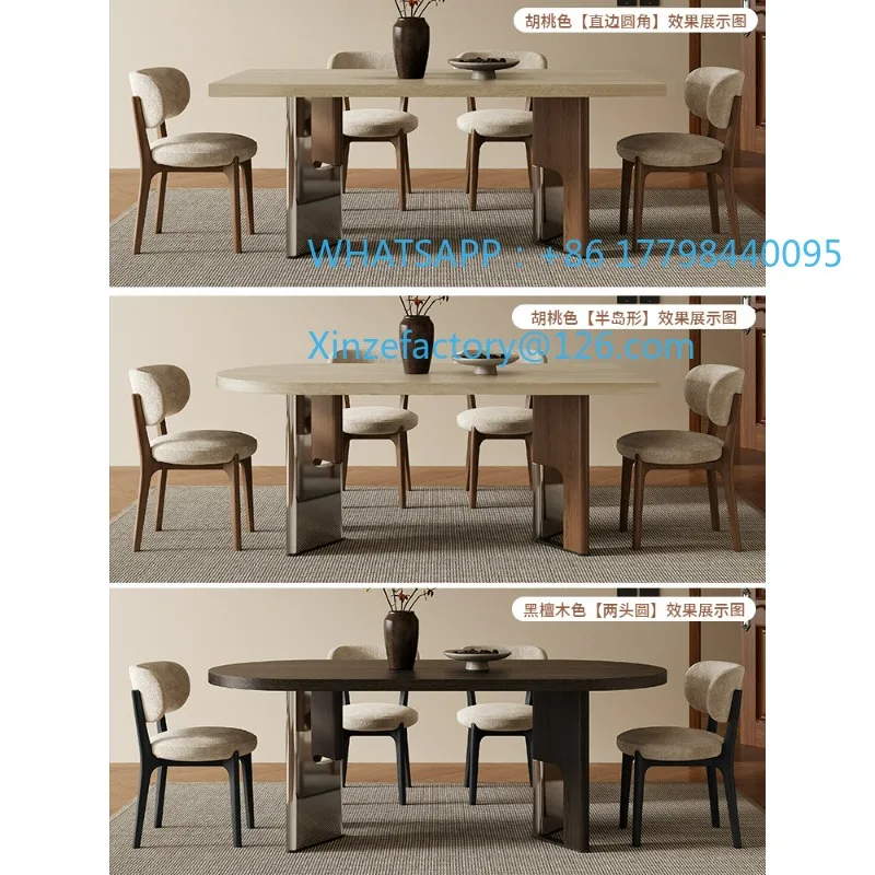 Customizable Bauhaus travertine rock slab island table solid wood hanging peninsula-shaped oval high-end ash wood medieval table