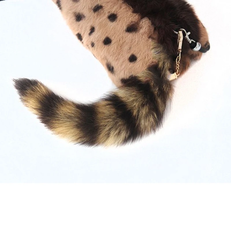 652F Raccoon Tail Key-Ring Fluffy Tails Chain Keychain Personalized Animal Keyring Gift Long Fur Charm Keychains for Women