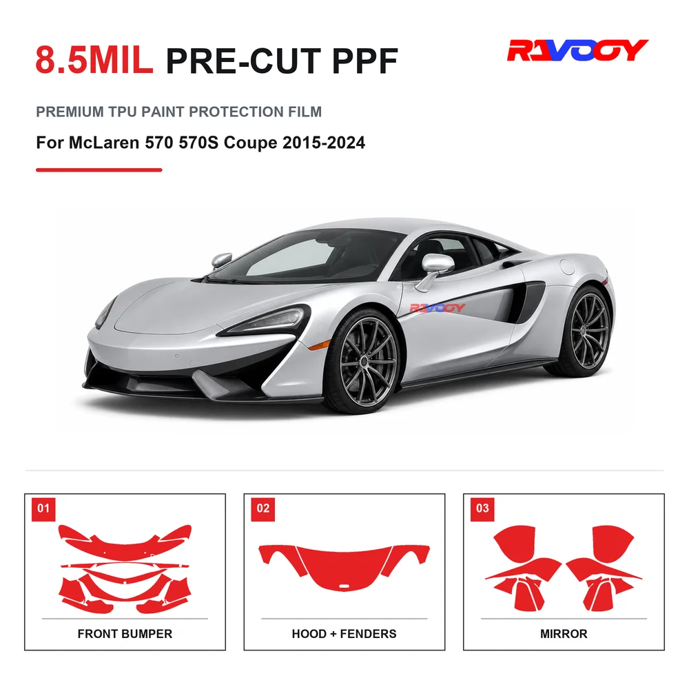 Precut PPF For McLaren 570 570S Coupe 2015-2024 8.5mil TPU Clear Paint Protection Film Self Healing Hydrophobic Stone Chip Guard