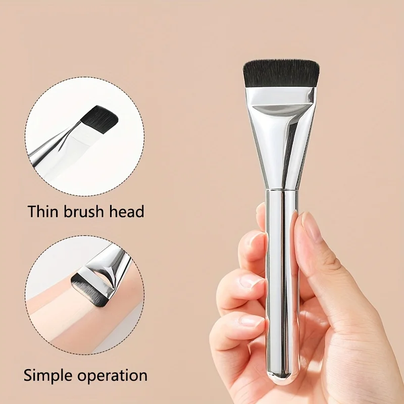 Ultra-Thin Slim Foundation Brush - Seamless Makeup Tool for Seamless Foundation and Contouring for All Skin Types - Silver Metal