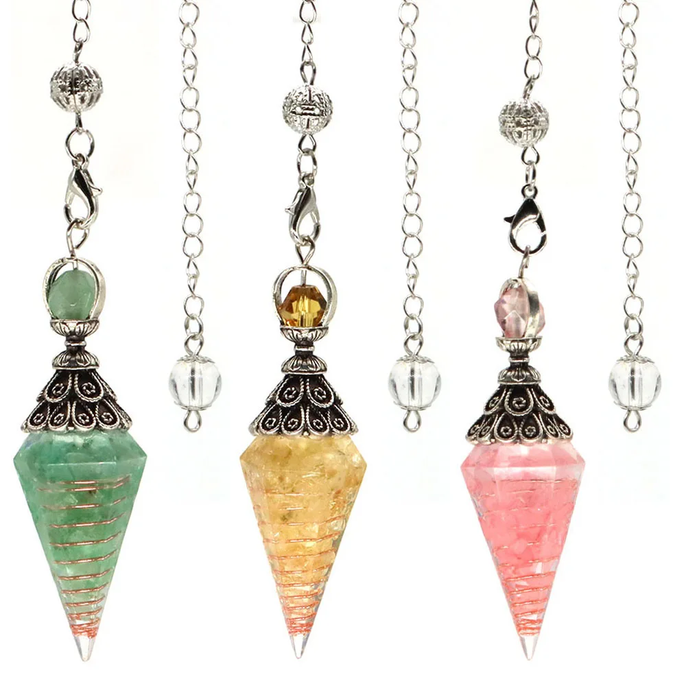 

7 Chakra Crystals Dowsing Pendulum Natural Stones Reiki Healing Quartz Gems Resin Pendant for Divination Yoga Meditation Jewelry