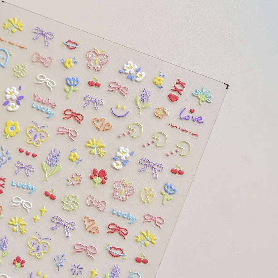 Embossed Nail Art Stickers Popular Retro Nail Stickers Japanese Lucky Graffiti Stickers