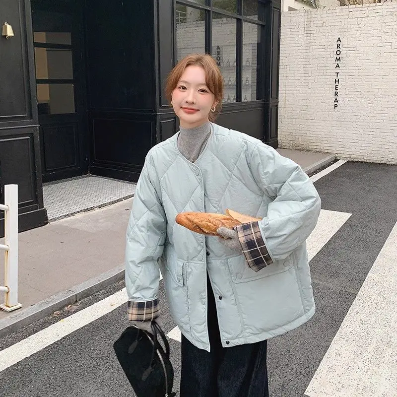 

Gagarich синяя повседневная хлопковая куртка на пуху с ромбовидной сеткой, женская зима 2025, новая свободная хлопковая легкая куртка с сеткой, топ