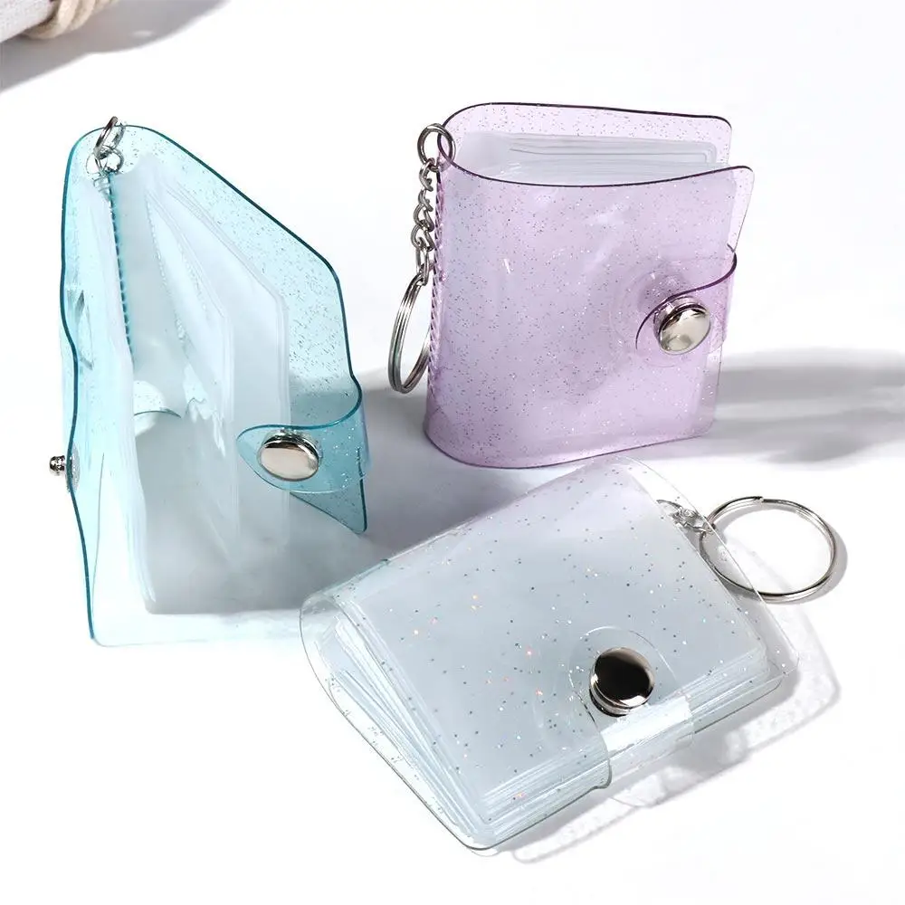 Mini Photo Album 1/2 Inch Storage Photo Card Holder Portable Pocket PVC Album with Keychain Backpack Hanging