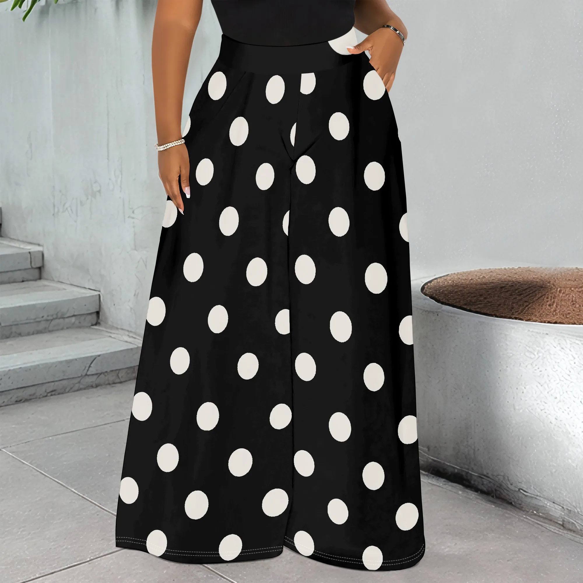 

Polka Dot Print Wide Leg Pants, Dots Pattern Trousers, High Waist Long Pants for Women, Casual Summer Bottoms S-2XL