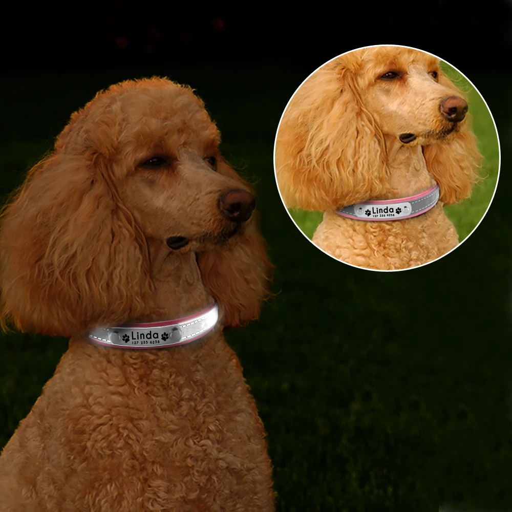 Reflective Pet Dog Custom Collar Adjustable Free Engraved Small Medium Dogs Cats Puppy Kitten Necklace Nameplate ID Tag Collars