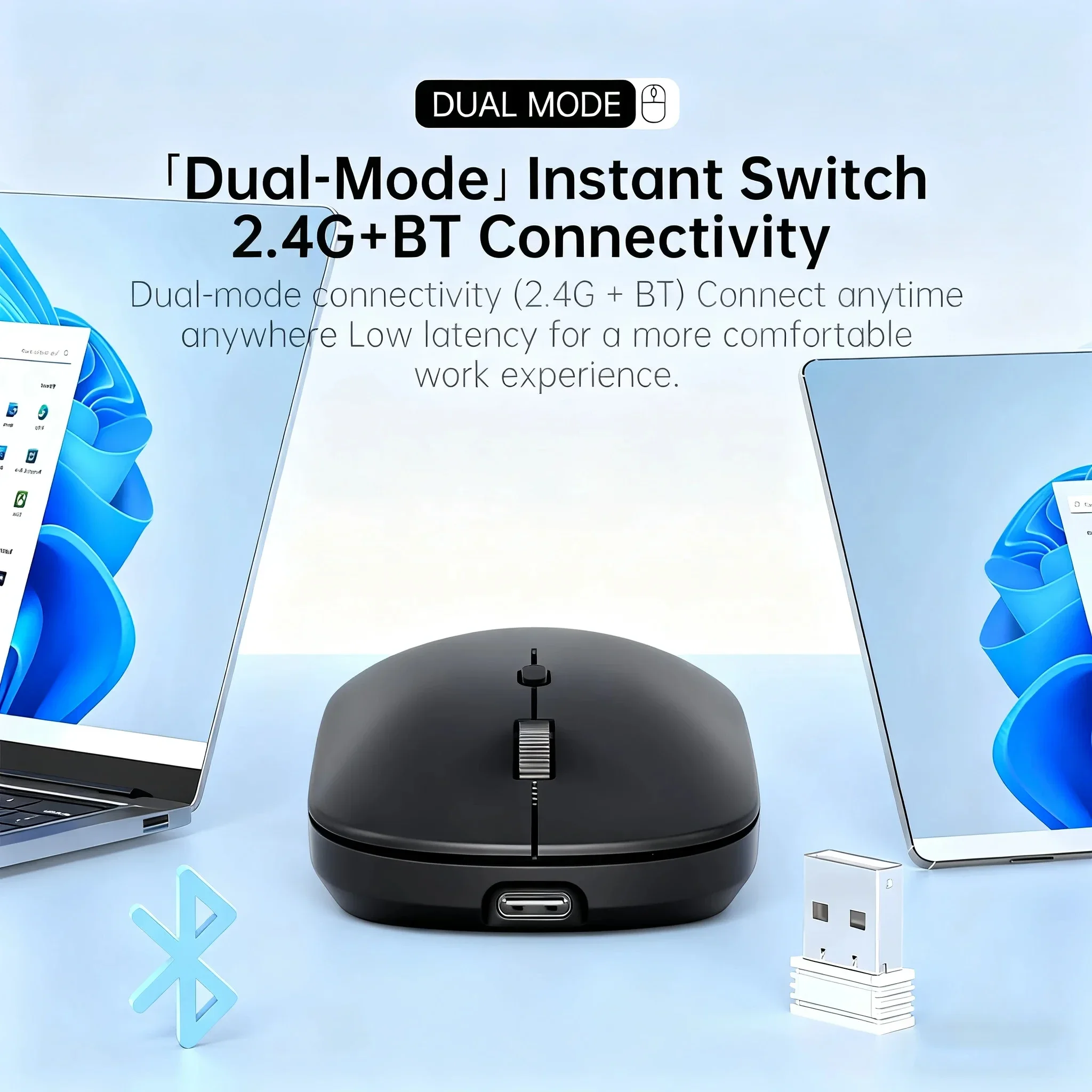 KEBIDUMEI 2.4G Wireless Mouse Bluetooth Mouse Ergonomic Rechargeable Dual-mode Mouse For MacBook Tablet Laptops Computer PC