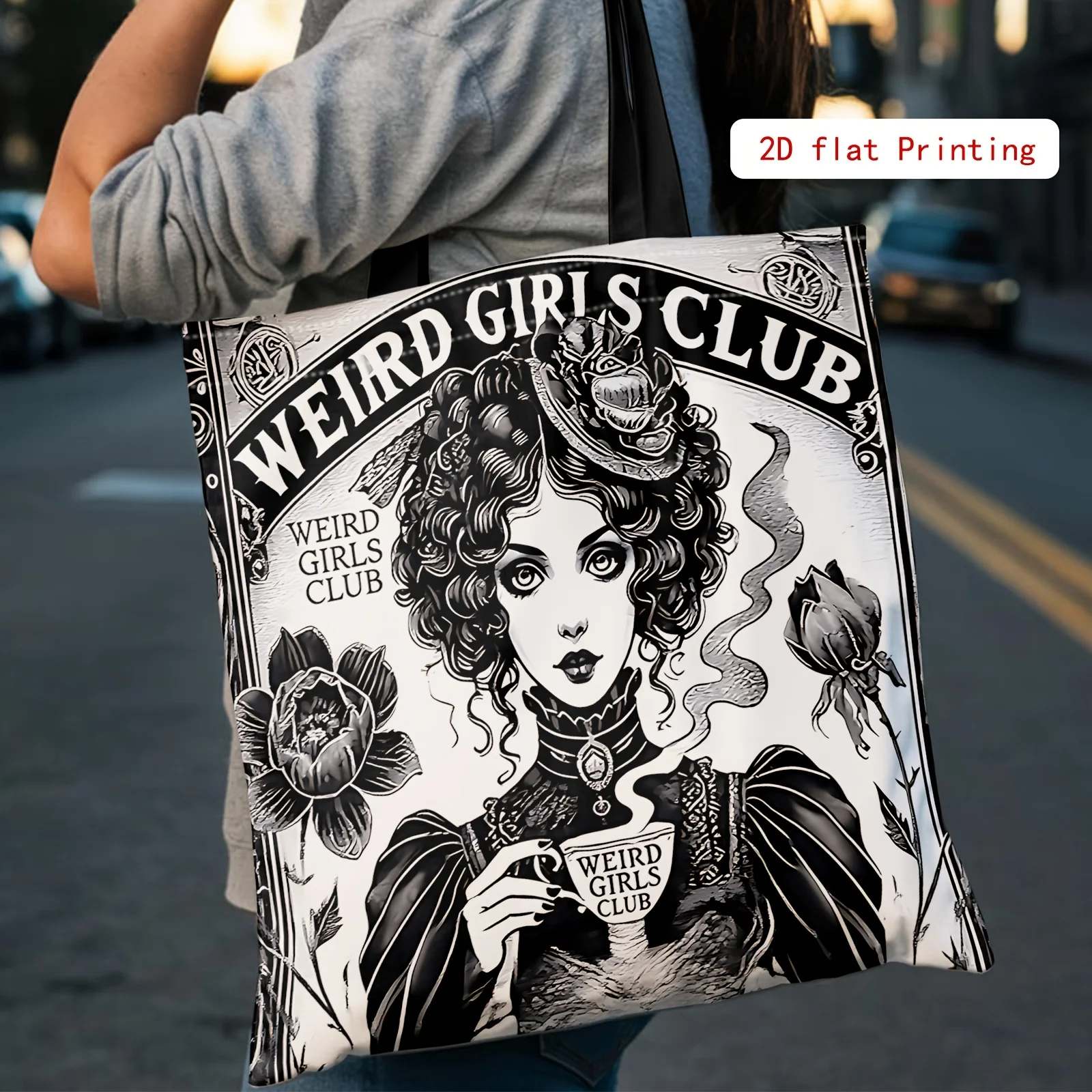 

Сумка через плечо Weird Girls Club в готическом стиле, модная сумка-тоут для путешествий и шопинга, портативная сумка-клатч, 1 шт.