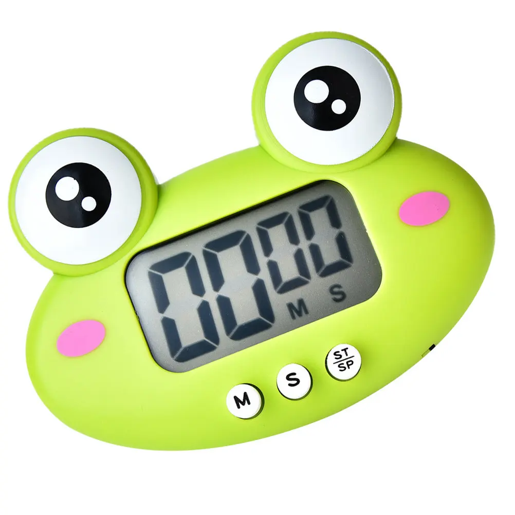 Bright Color Green Frog Plastic Timer Cartoon Shape Kitchen Baking Alarm Clock Study Work Timer Household Countdown Clock