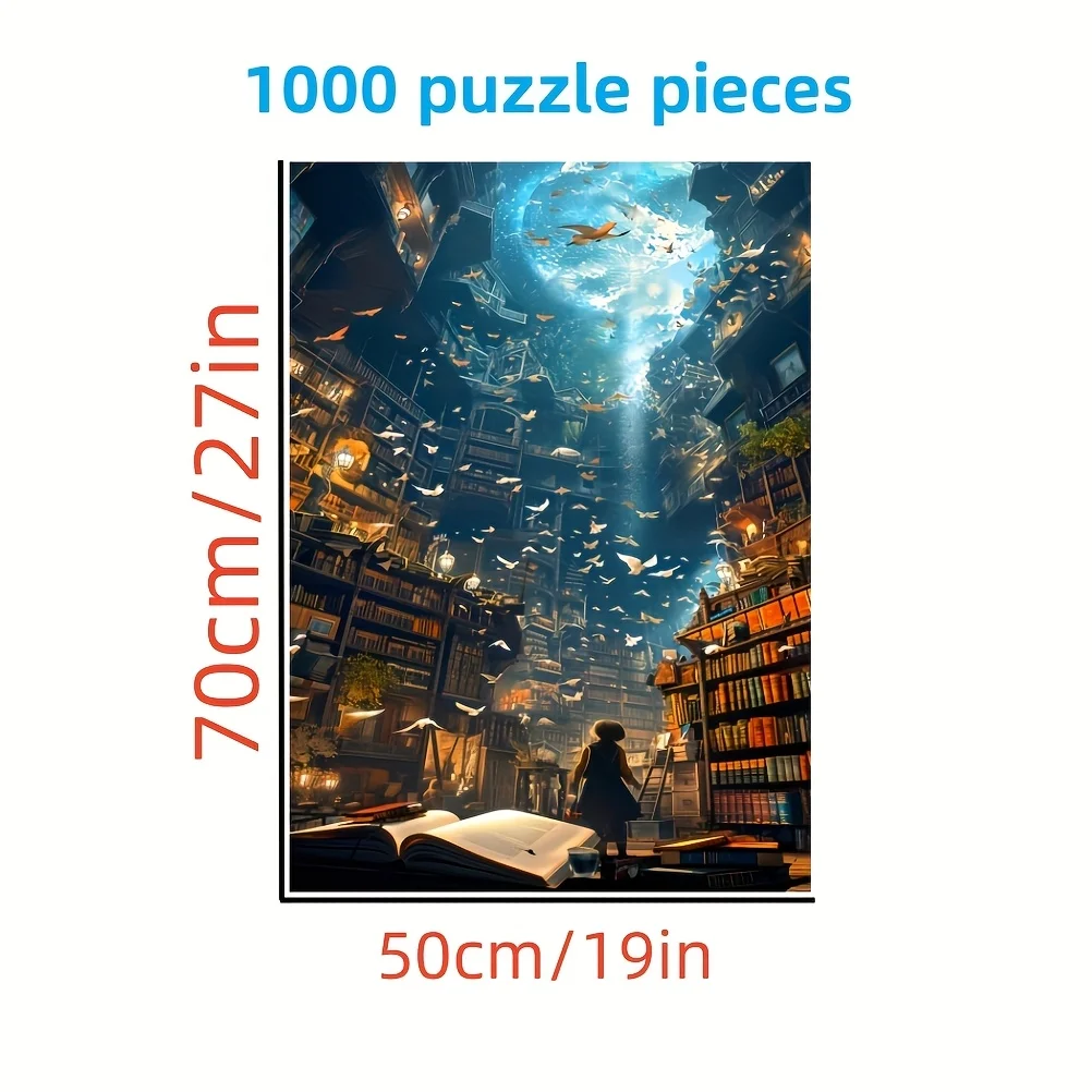 Puzzle per adulti da 1000 pezzi - Biblioteca incantatrice e scena dell'acquario - Cartone bianco premium - Cervello educativo e impegnativo