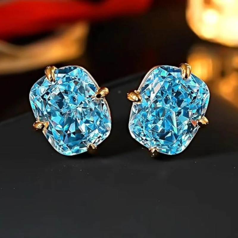 Huitan Damen-Ohrstecker, goldfarben, eingelegt, große weiße CZ, einfacher Stil, Party, Alltag, Accessoires, modisch, vielseitiger Hochzeitsschmuck – Detail 14