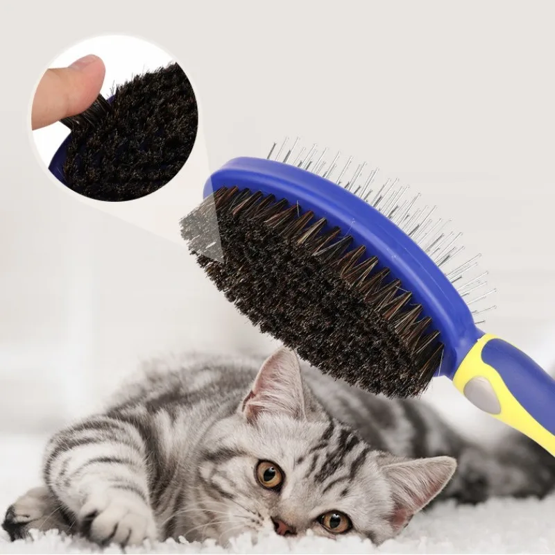 Cepillo removedor de pelo para perros, peine de doble cara para masaje, Herramientas de limpieza para perros, peine de acero inoxidable para gatos,