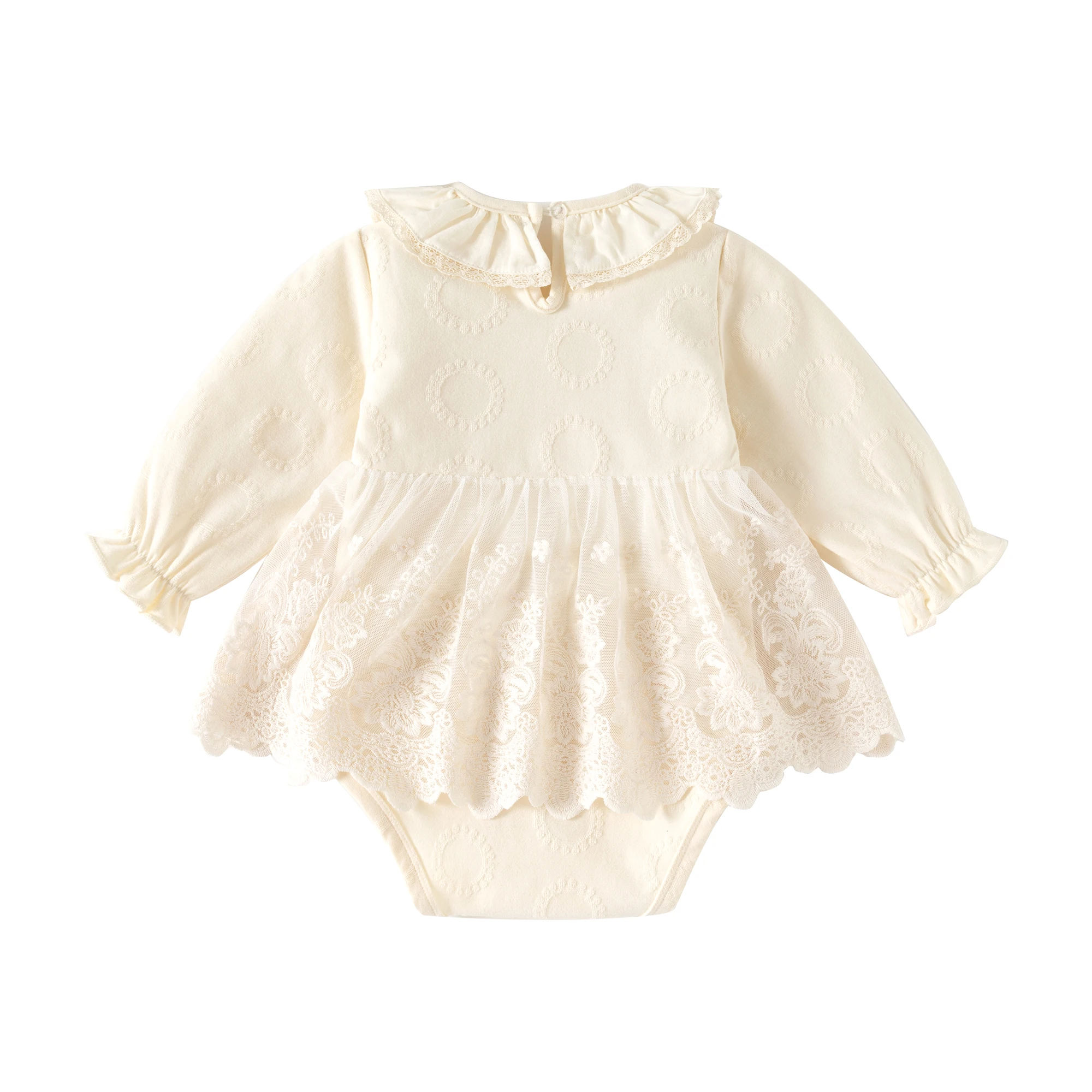 Ruffles Lace Flowers Newborn Baby Dress for Spring Autumn Apricot Princess Dresses