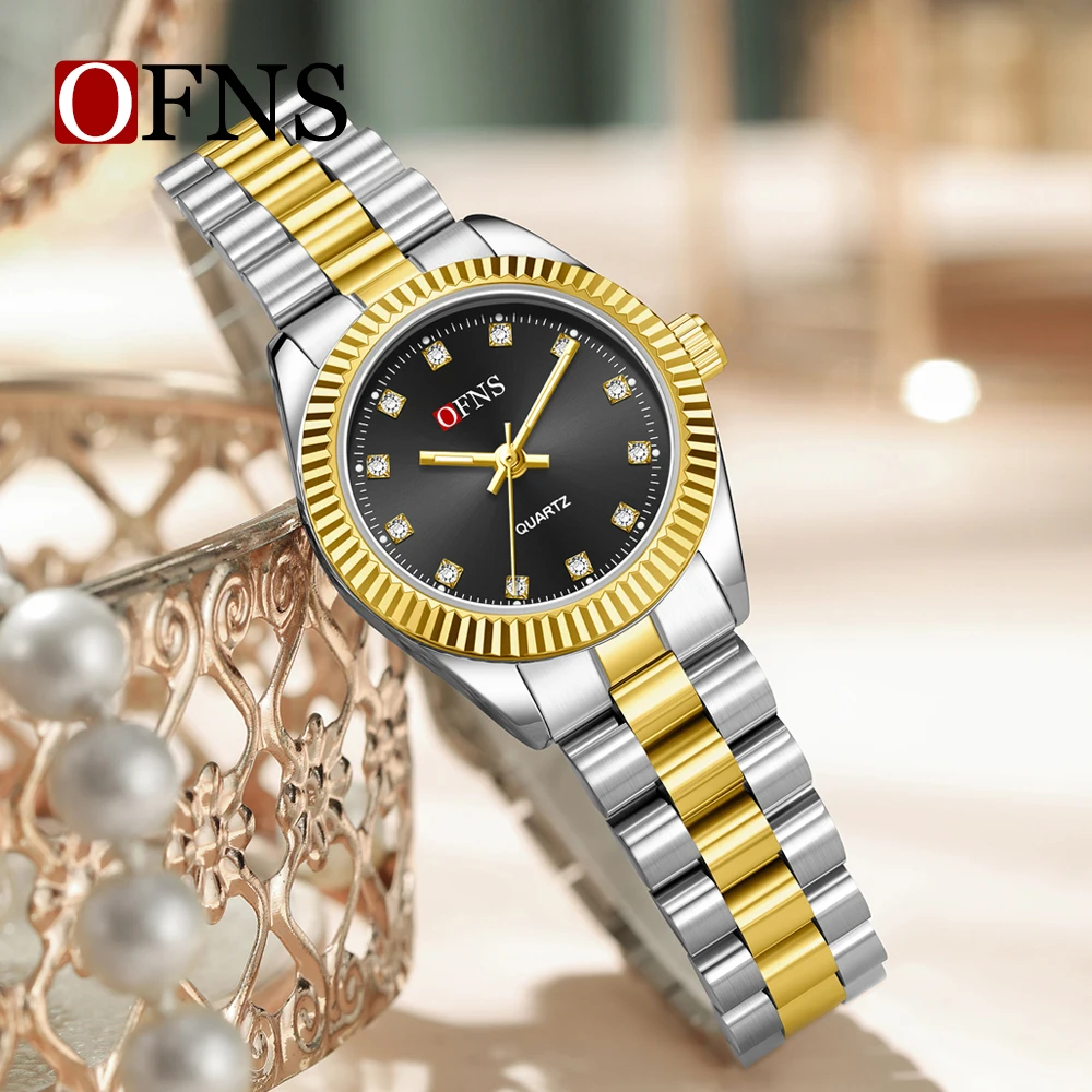 OFNS 1581 Luxury Women's Luxury Rhinestone Women Watches Quartz Watch Solid Steel Strip Diamond Time Lady Clock Gift Reloj Mujer