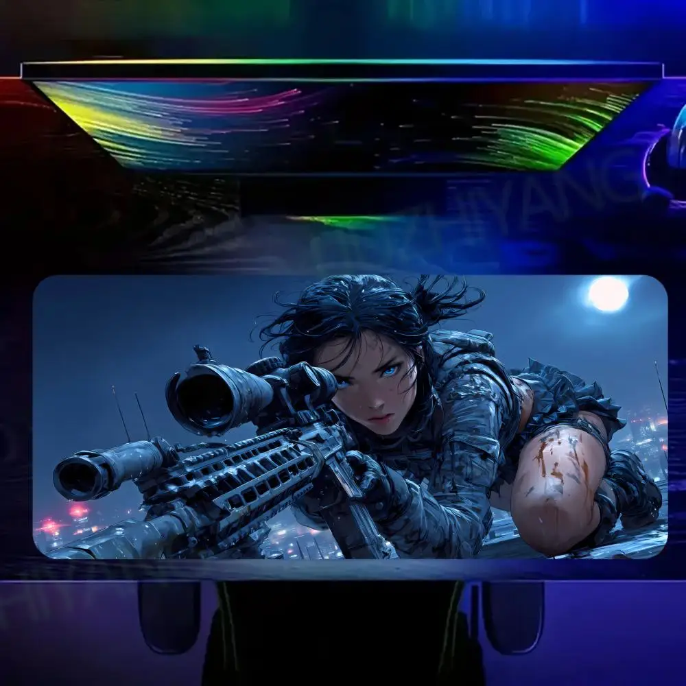 

Sniper Girl Mouse Pad Large Gaming Rubber MousePad HD Anti-Slip Deskmat XXL Gamer Office Computer Accessories Extended Desk Mat