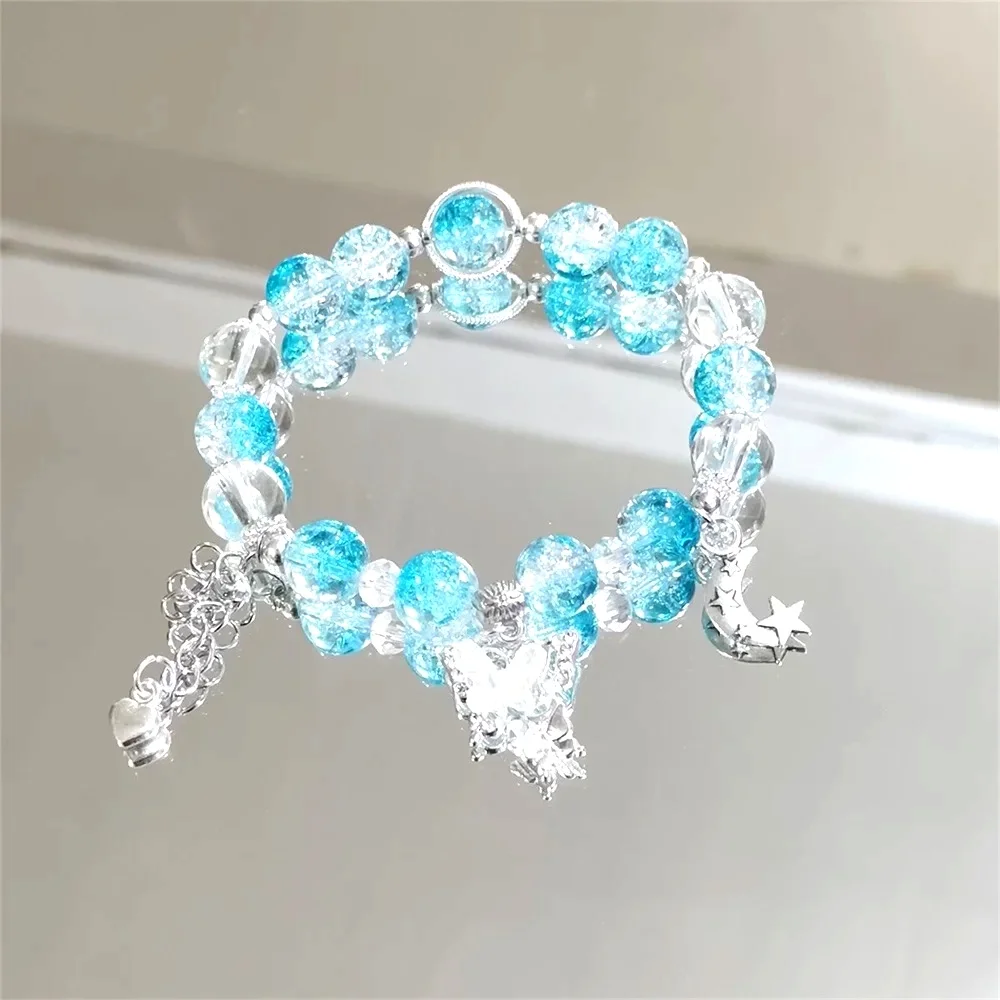 Popular Purple Crystal Butterfly Chain Bracelet With Heart Moon Star Charms Sweet Elegant Jewelry Gift For Ladies Holiday