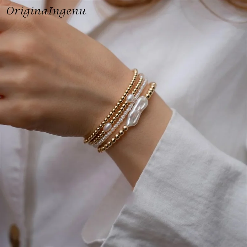 Elasticity Organic Pearls Bracelet 14K Gold Filled Handmade Natural Pearls Bracelet Tarnish Resistant Jewelry Dainty Bracelet