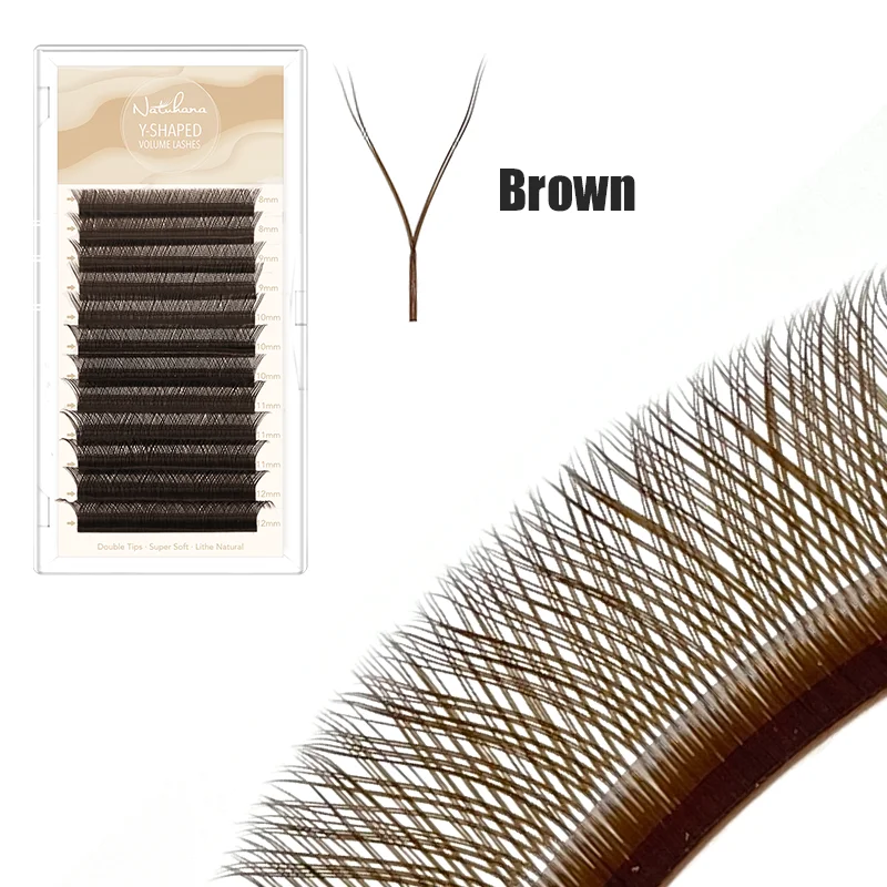 NATUHANA Braune YY-Form Einzelne Wimpernbüschel Weiche PBT Farbige Künstliche Wimpern C-Curl DIY-Wimpern für Make-up