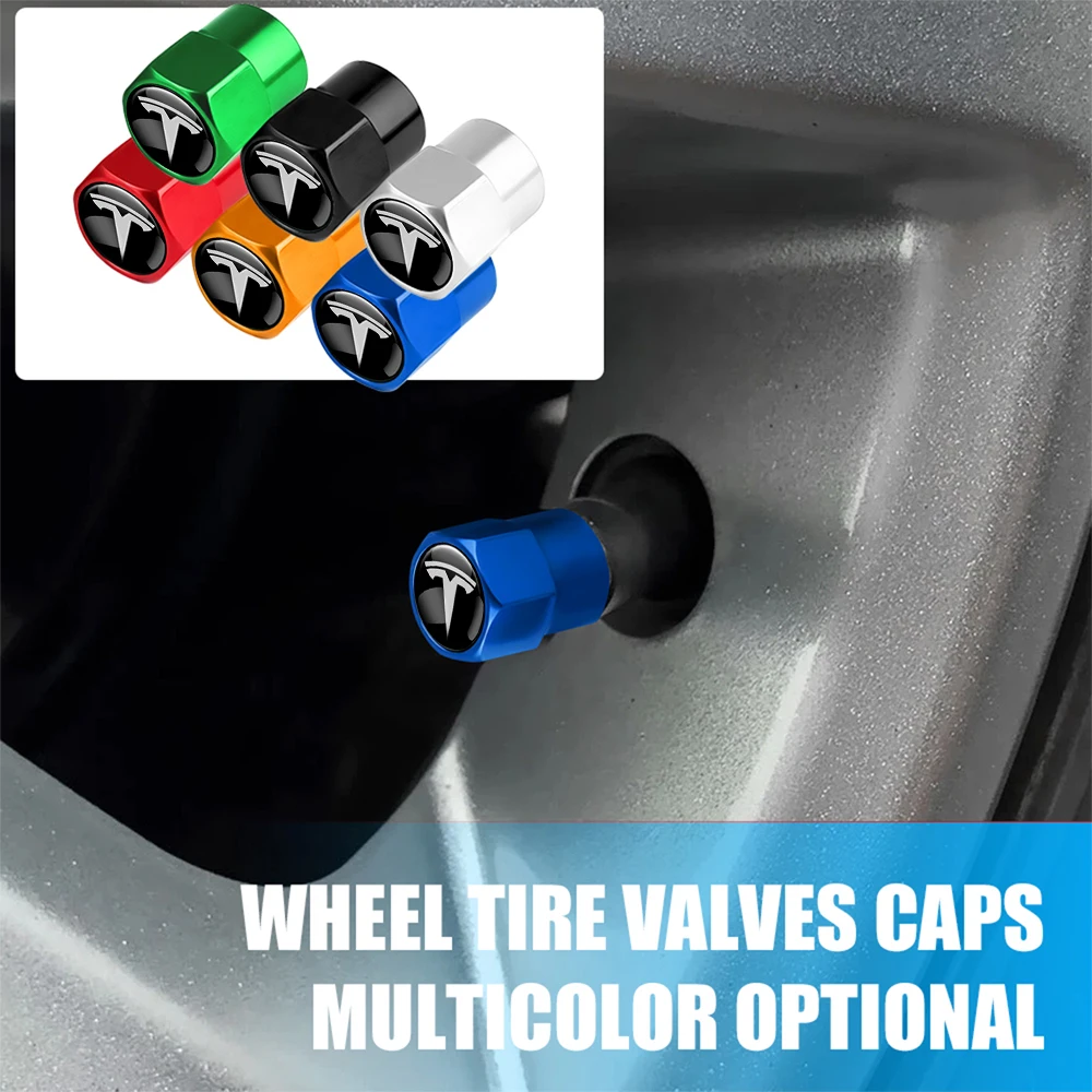 

4Pcs Car Accessories Wheel Tire Valve Caps Stem Cover For Tesla Model Y 3 X Highland ROADSTER SpaceX Cybertruck P75D P100D P85D