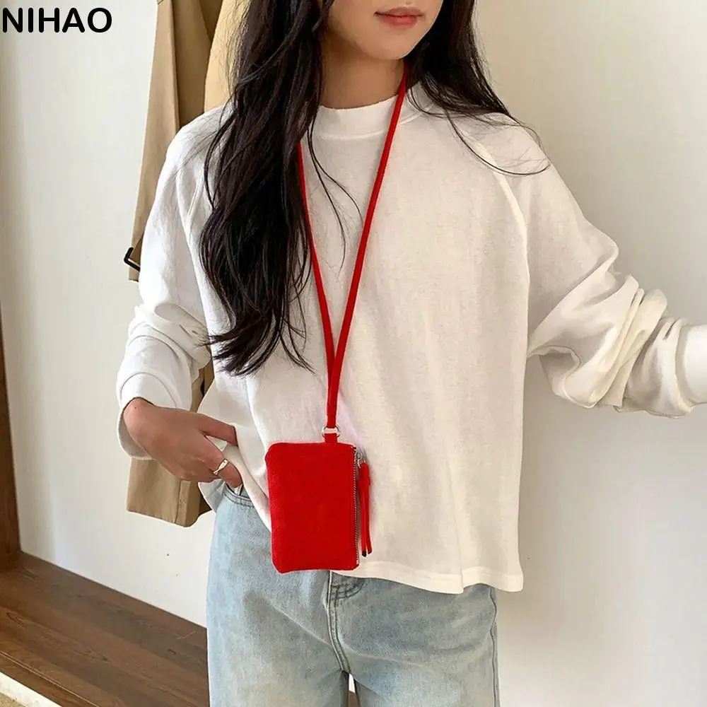 

PU Leather Suede Coin Purse Leopard Print Hanging Neck Lanyard Wallet Lipstick Earphone Pouch Shoulder Bag Mini Storage Bag