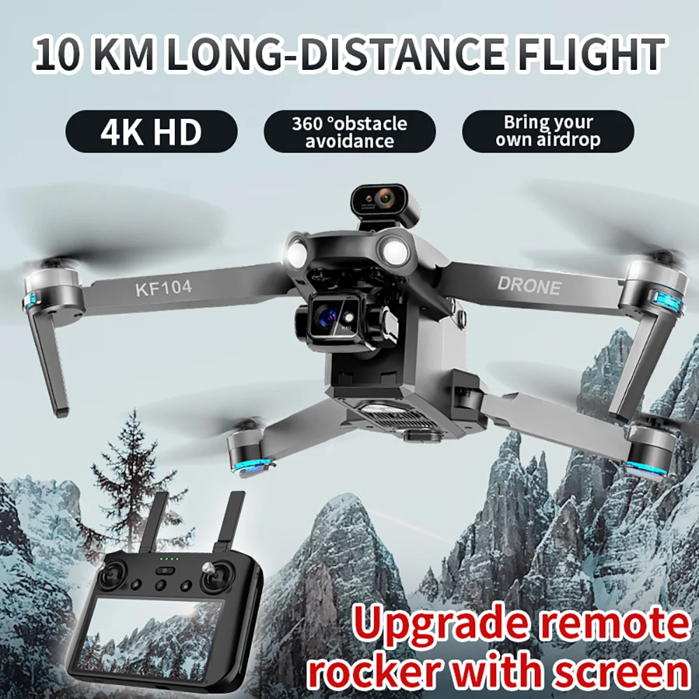 New KF104 Max EIS Professional Drone 8K 3-axis Head Obstacle Avoidance 6km UAV with Camera Folding RC Quadcopter fpv Drone Toys