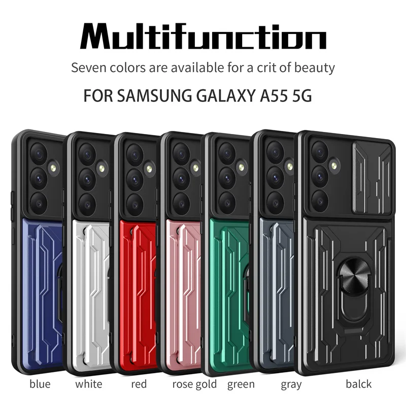 For Samsung Galaxy A55 5G Magnetic Ring Holder Card Slot Phone Cases For Samsung A55 A 55 GalaxyA55 Shockproof Armor Back Cover