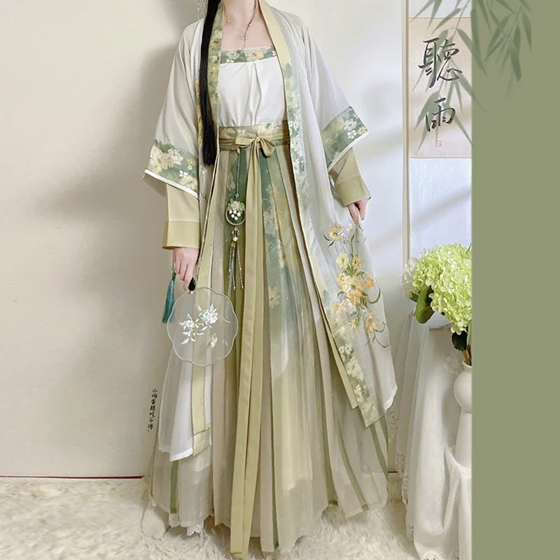 

Authentic Hanfu Female Song Dynasty System Changgan Temple Suspender Pleated Skirt with All Spring and Summer Styles