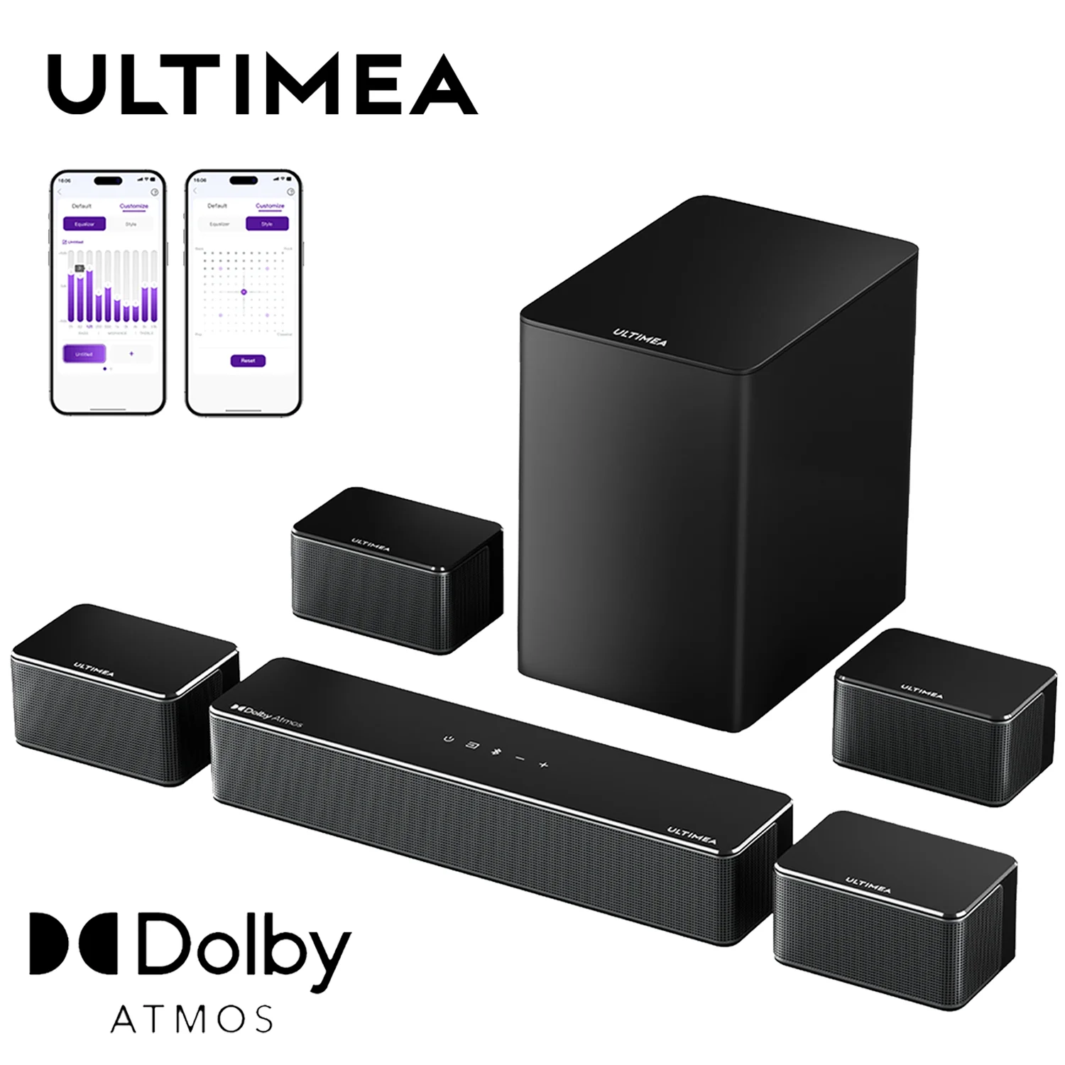 

ULTIMEA 460 Вт 7,1-канальная звуковая панель с управлением Dolby Atmos&APP, Bluetooth-динамики объемного звучания для домашнего кинотеатра с беспроводным сабвуфером