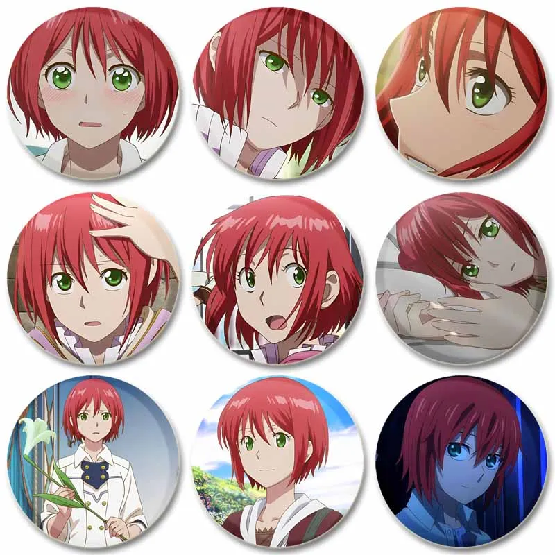 58/44mm Anime Snow White with The Red Hair Brooches Creative Round Lapel Pins Cartoon Characters Badge Jewelry Accessories Gifts