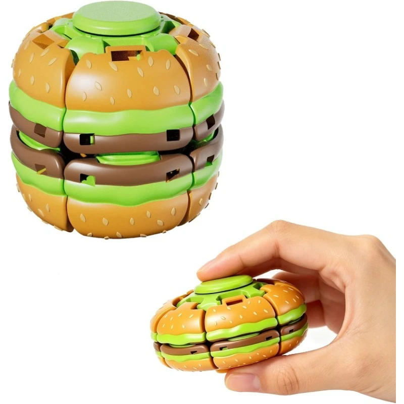 3D Printed Burger Fidget Spinner Deformable Desk  Metal Bearing Stress Relief Cool Office Gadget Gift