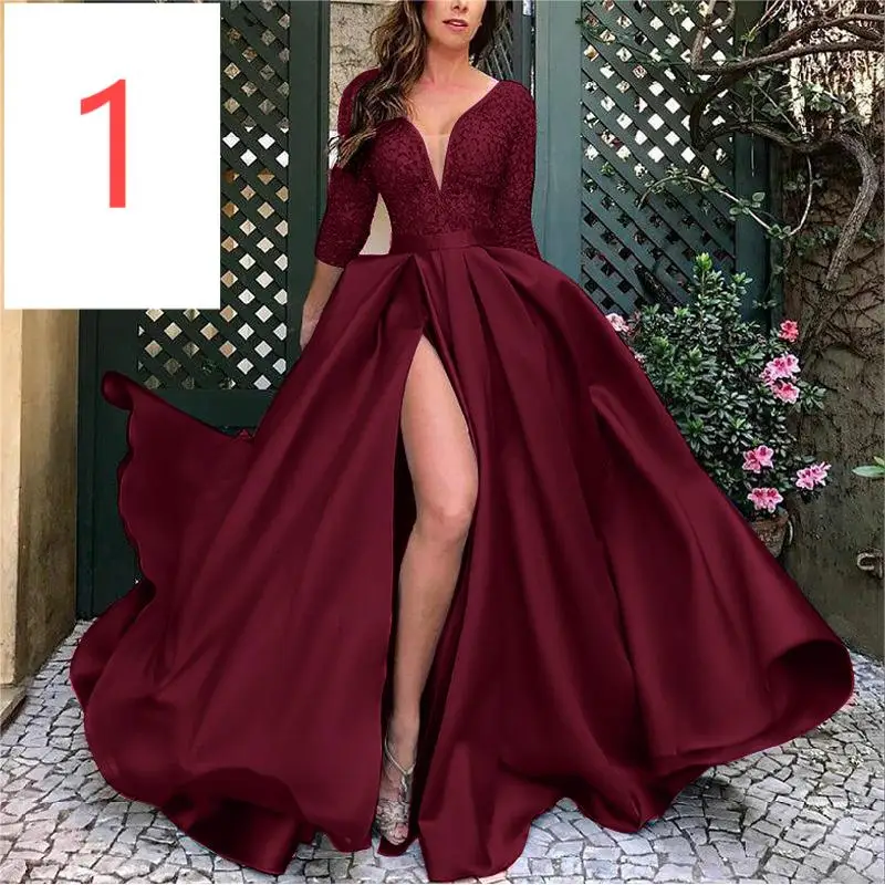 Vestido de encaje con lentejuelas para mujer, traje de dama de honor con falda larga y cola, estilo europeo y americano, ideal para Banquete de W-10, 2024