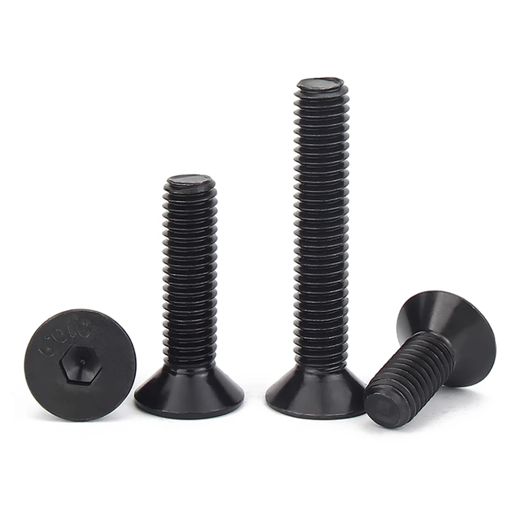 Yiqianyuan 1/4 5/16 3/8 7/16 1/2 5/8 UNC UNF ด้าย DIN7991 เกรด 10.9 โลหะผสมเหล็กสีดํา Countersunk Head Hex Socket Key สกรู