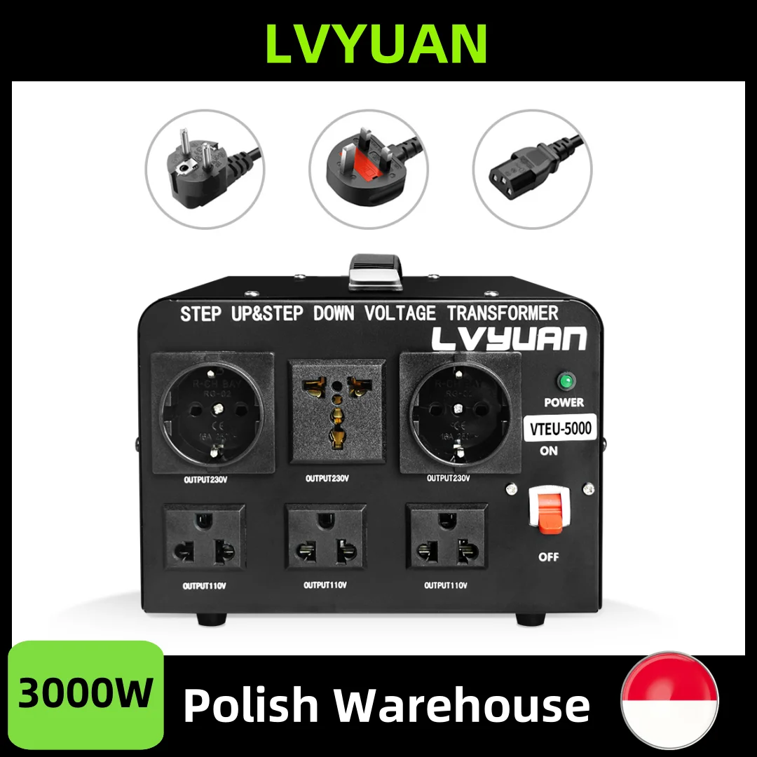 LVYUAN 3000W Voltage Transformer AC110V AC220V Bidirectional Voltage Step Up/Step Down Conversion EU/US Socket
