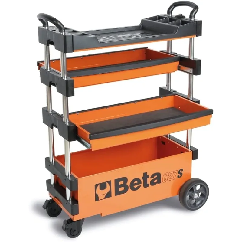 

Beta C27S Collapsible Tool Cart, Orange, 4” Steering Casters w/Brake, 110 lb Capacity