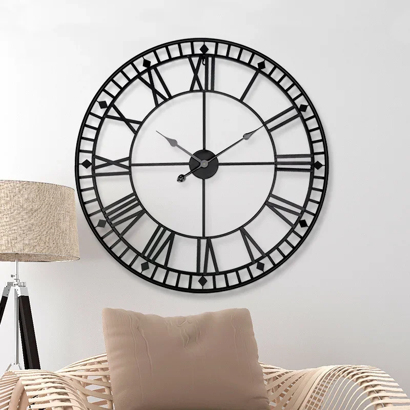 80CM Large Wall Clocks Nordic Roman Numerals Retro Round Metal Iron Accurate Silent Hanging Ornament Living Room Decoration
