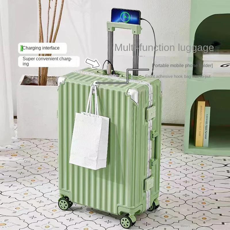 Suitcases Aluminum Frame Luggage Bag USB Charging Phone Stand Suitcase Carry-on Large Capacity Travel Bag Password Trolley Case