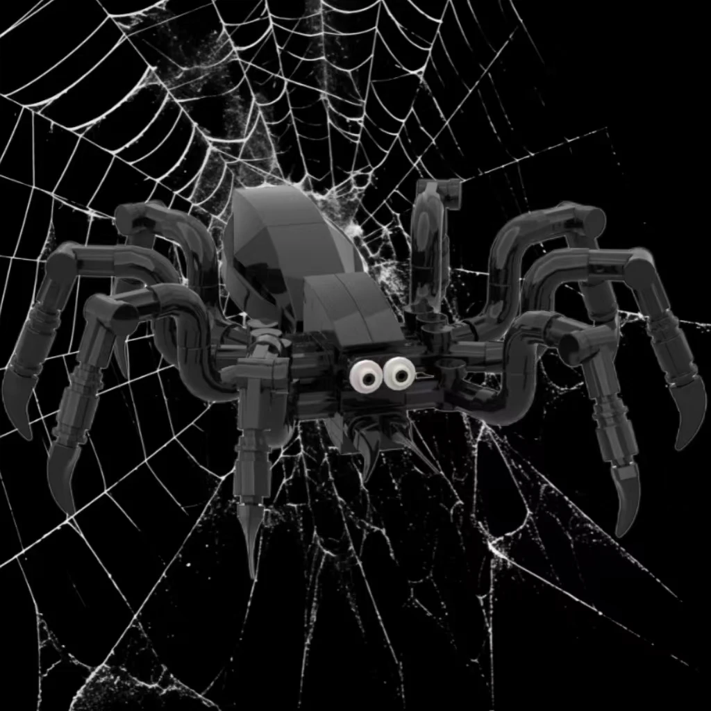MOC creativo animale ragno kit di blocchi di montaggio modello di ragno nero spaventoso giocattolo di Halloween (pacchetto di parti manuale elettronico)