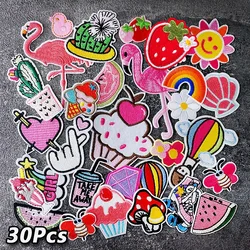 30Pcs/Lot Pink Flower Flamingo Patches Embroidery Applique Ironing Clothing Sewing Supplies Decorative Handmade Decoration Patch