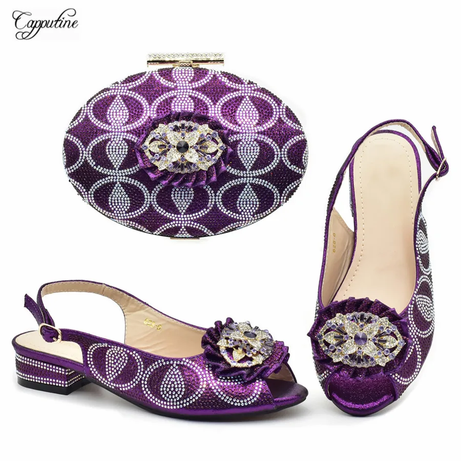 Fuchsia Women Shoes And Bag Set To Match African Ladies Summer Sandals With Handbag Clutch Medium Heels Sandales Femmes 628-6