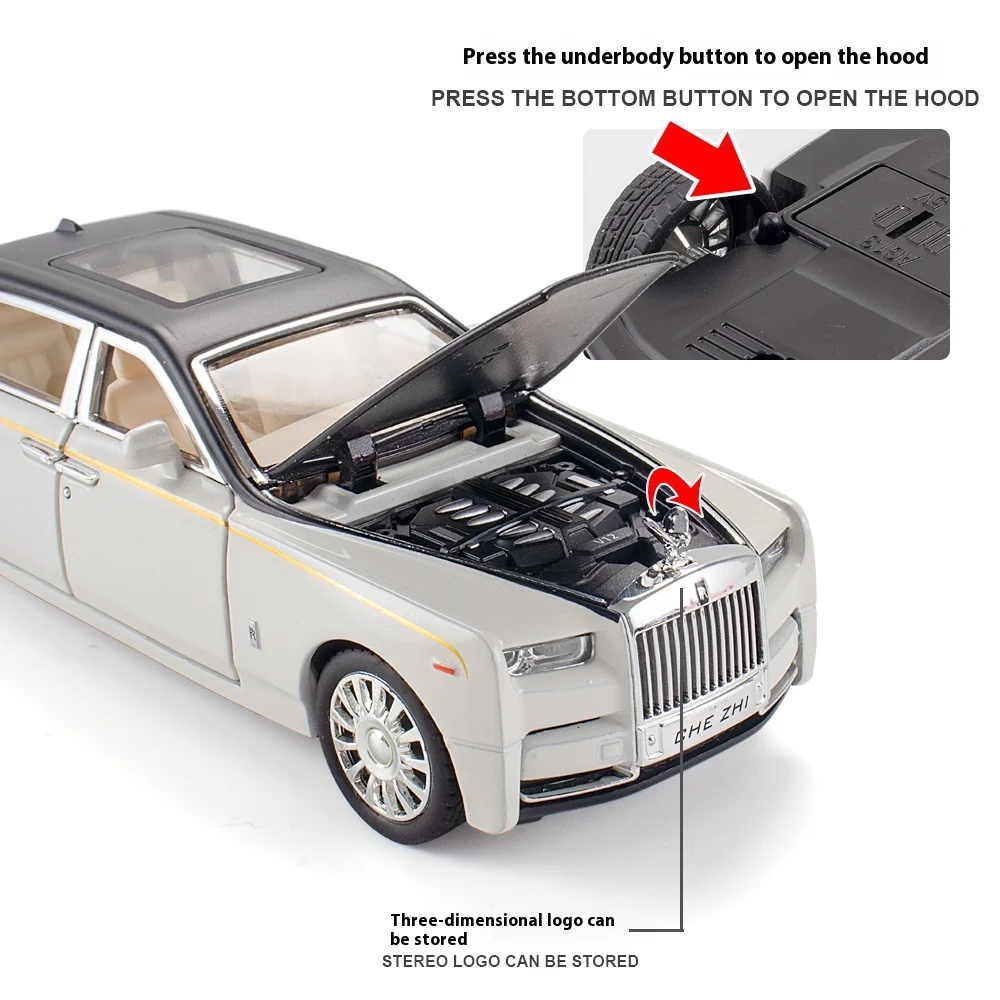 Modèle de voiture jouet en alliage Rolls-Royce Phantom, son et lumière, fonction de retour à ressort rétro, cadeau idéal pour les enfants, échelle