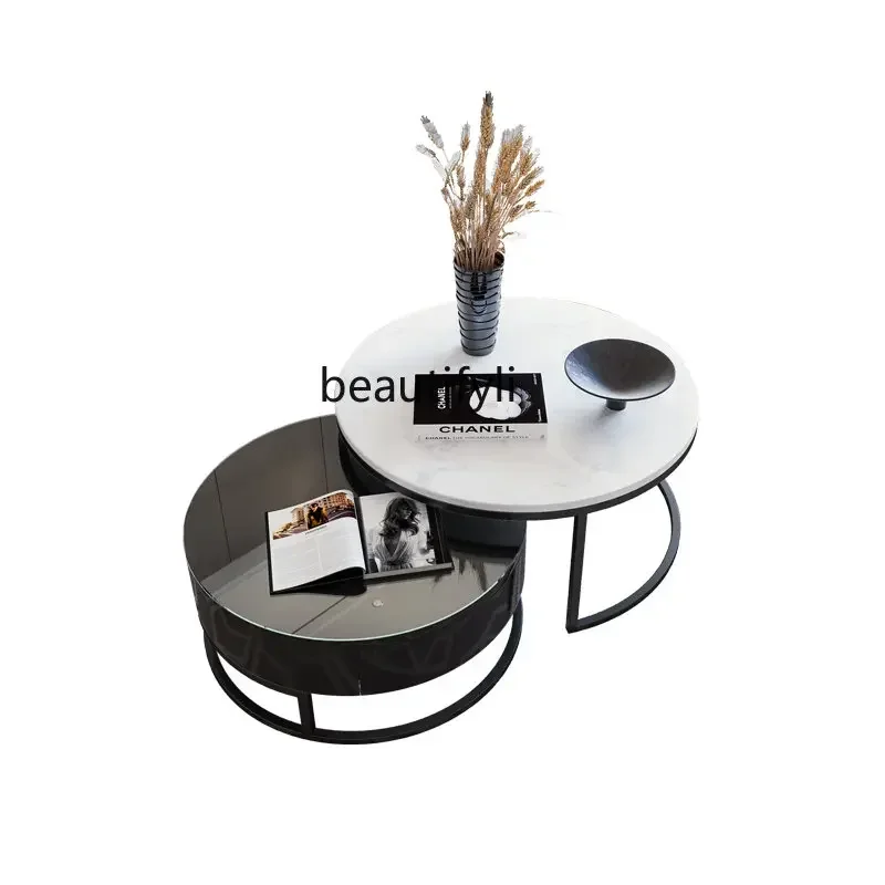 

Marble Coffee Table Simple Modern round Retractable Tea Table Light Luxury Nordic Living Room TV Cabinet Unit