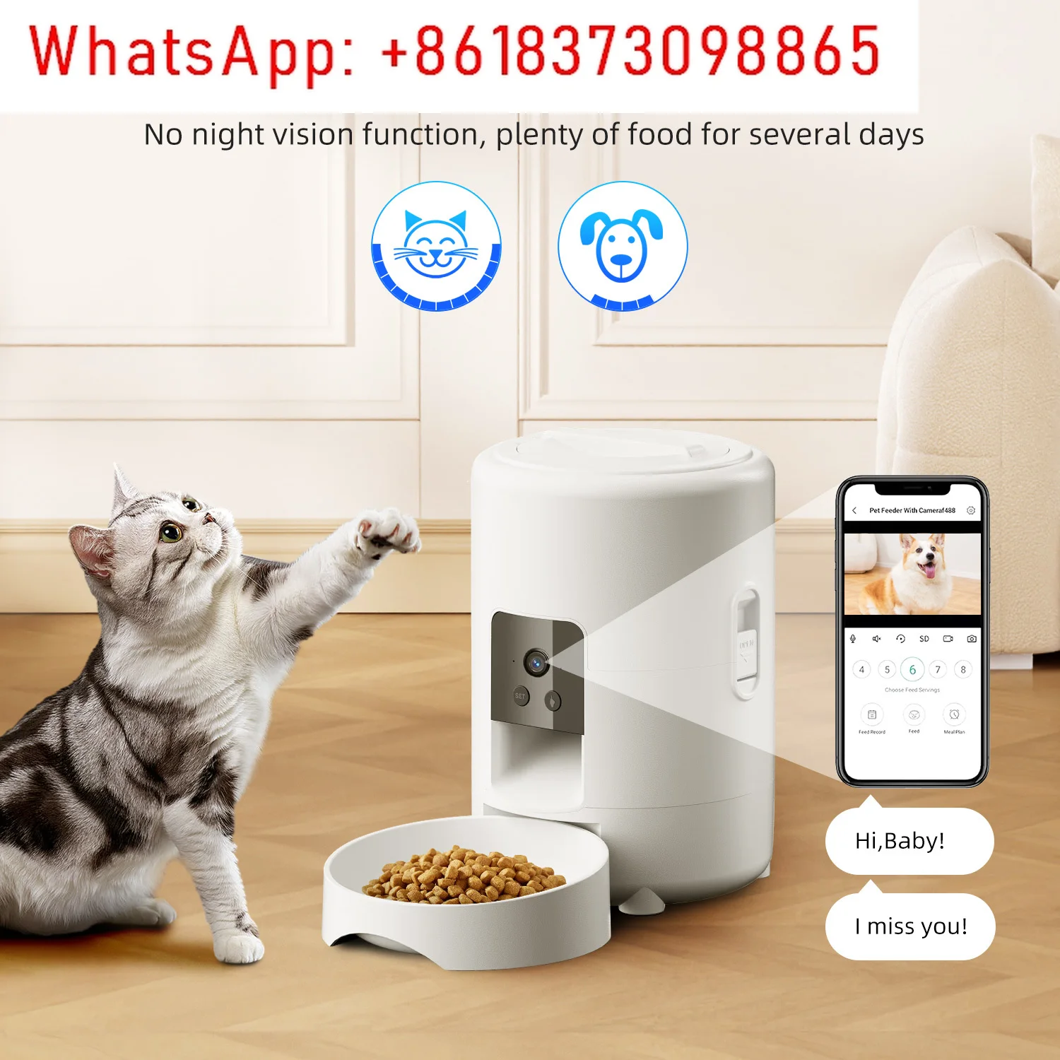 1個入り カスタム2L自動給餌器 カメラ付き 1080P H - Smart Pet Feeder Camera 1080P Wifi のレビューと価格