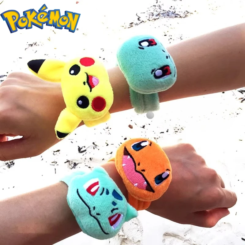 4styles Pokemon Plush Bracelet Cute Pikachu Charmander Anime Figure Kawaii Stuffed Toys Party Wristband Birthday Gift