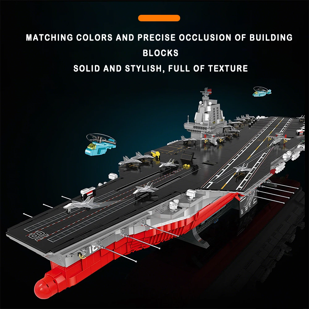 Modelo militar de alta dificultad a gran escala del portaaviones Fujian 003, juguete para regalo para niños, bloques de construcción, 7018 Uds.