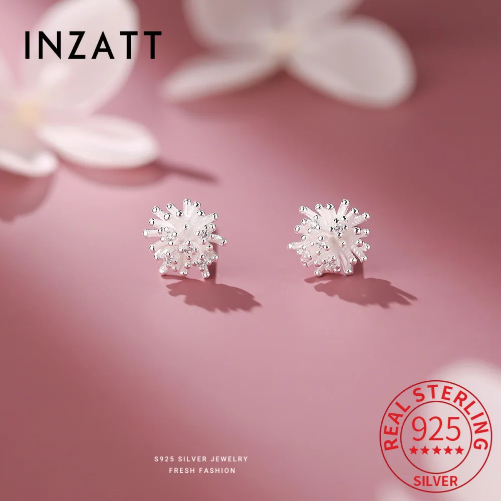 

INZATT настоящее серебро 925 пробы нерегулярные цветы серьги-гвоздики для женщин вечерние милые изящные ювелирные изделия геометрические аксессуары