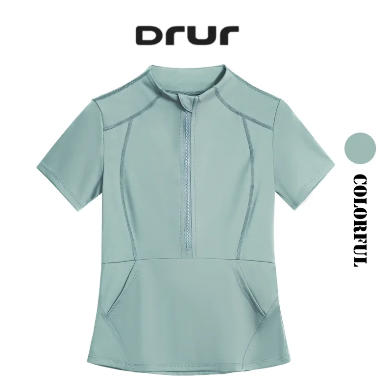 DRUR Womens Yoga Tops Short Sleeve Half Zip Slim Fit Athletic Shirts and Breathable Lightweight Gym Running Workout Crop Tshirts