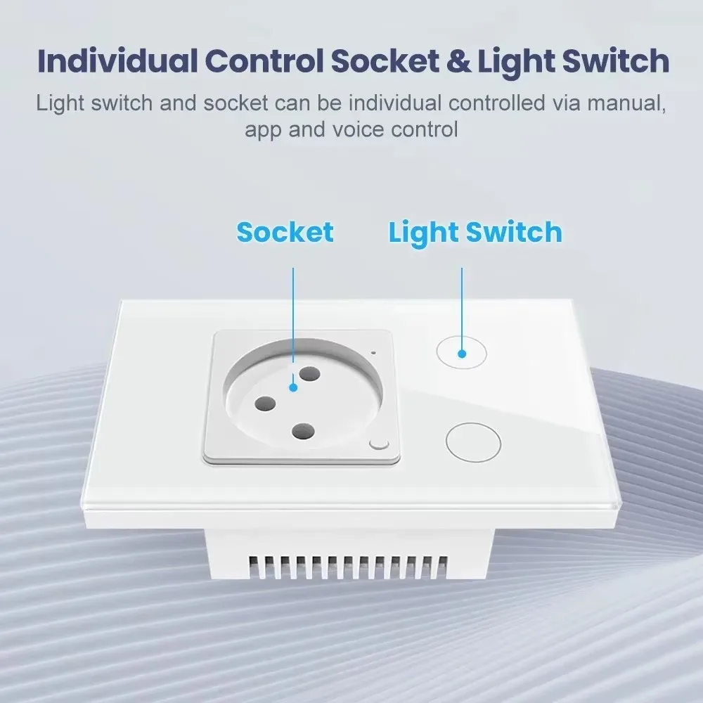 Melery Israel Wall Socket Tuya Wifi Smart Light Switch Plug Electrical Outlet Touch Sensor Glass Panel Remote Alexa Google Home