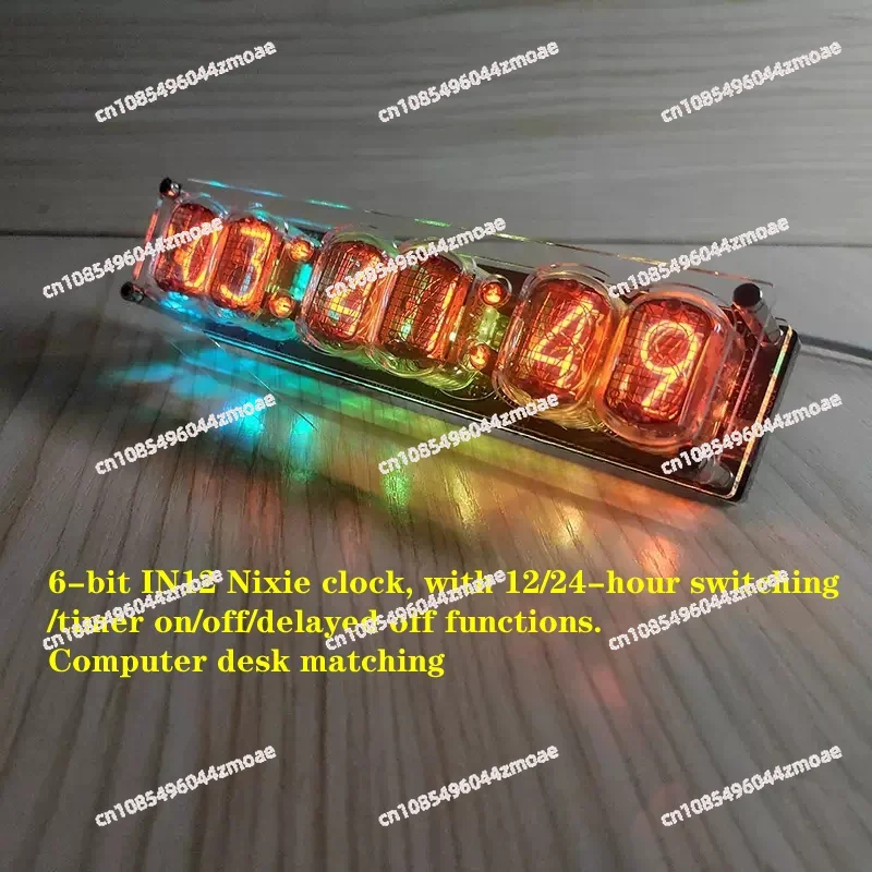 6-bit IN12 Nixie Clock, Glow Tube Clock, with 12/24-hour Switching/timer on/off/delayed Off Functions. Computer Desk Matching