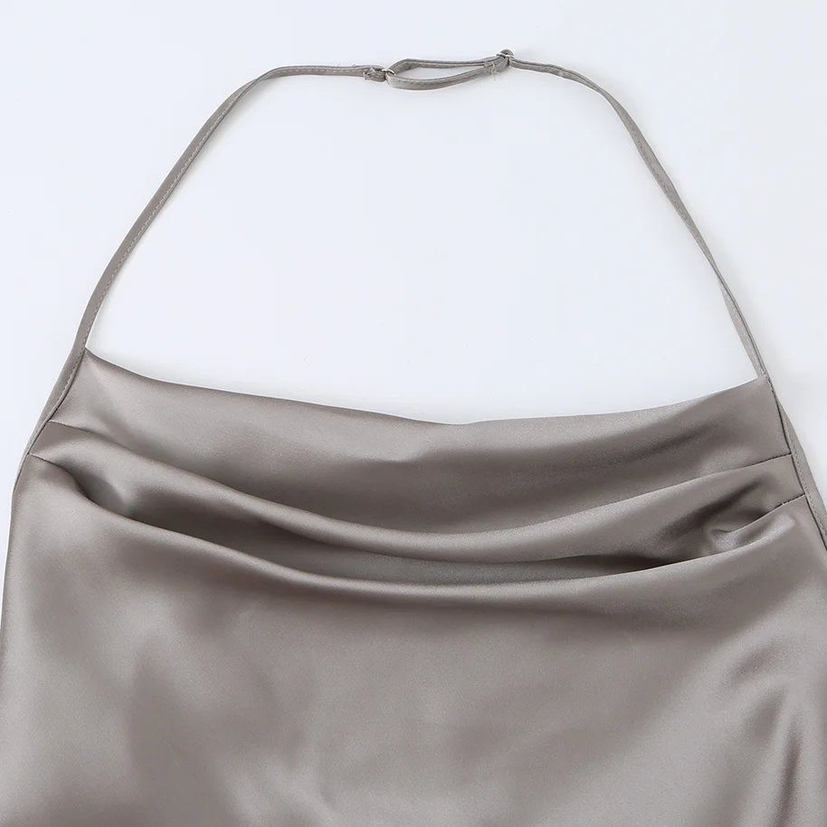 KASLEAD New Women's Fashion Slim Fit Silk Satin Feel Collarless Top Short Length Polyester Fiber Inner Wear Summer 2026