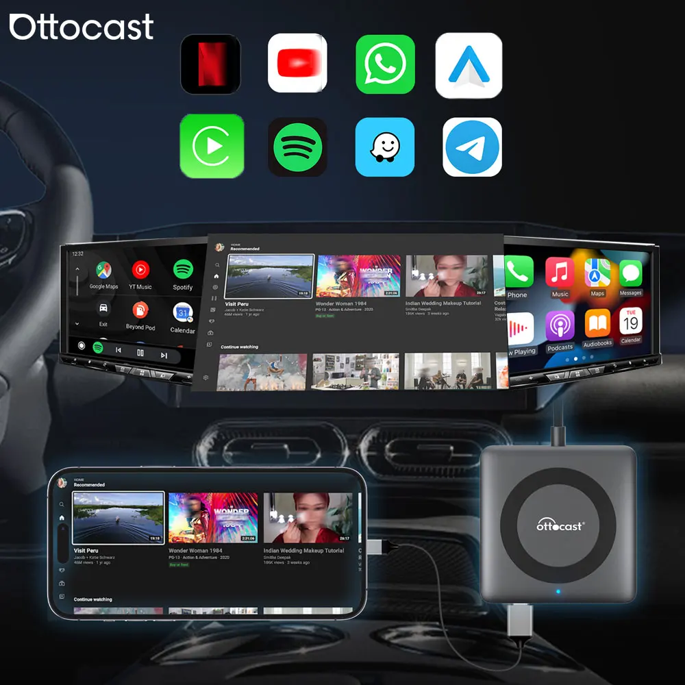 Ottocast Car TV Mate Max For Volvo Xc60 Volkswagen Passat Ford Wired CarPlay Car Wireless CarPlay Android Auto And DP Mirroring